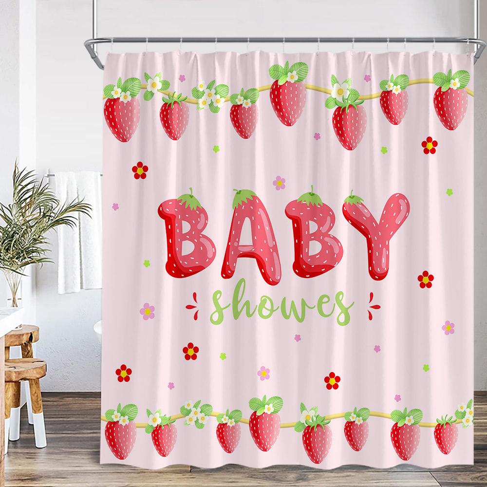 Erdbeer-Mädchen Rosa Duschvorhang Badezimmer Deko Frucht Sommer Kinder Schleifenmuster Schick Modern Frau Polyester Badewannenvorhang