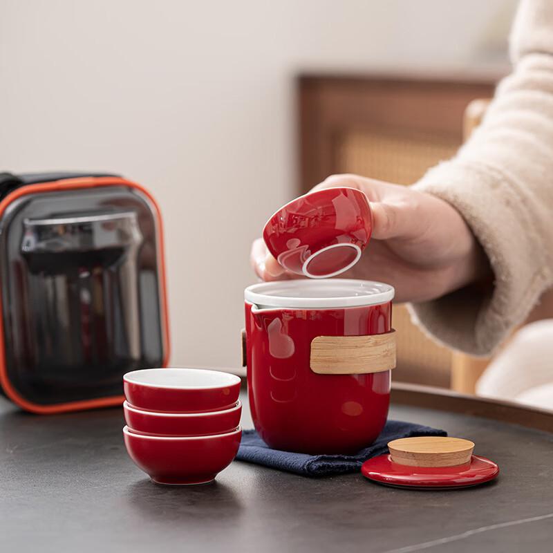 Portable Ceramic Travel Tea Set with Storage Bag