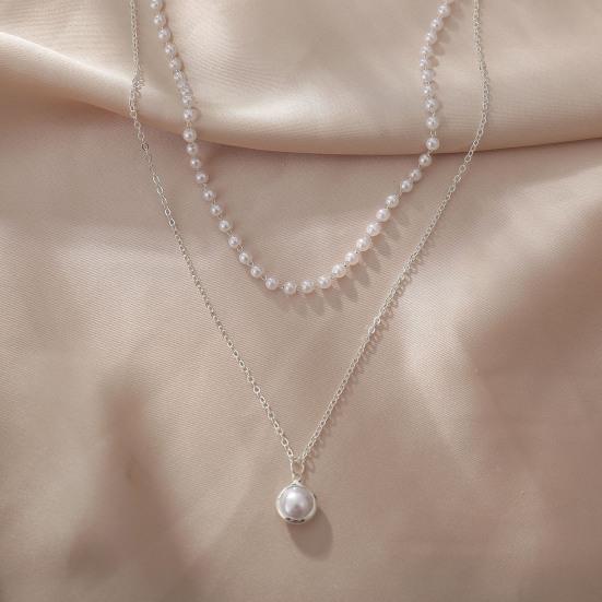 Pearl Necklace Double-layer Simple Alloy Female Clavicle Chain for Party