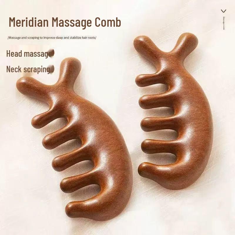 Engraved Sandalwood Wide-Tooth Dolphin Comb - Multi-functional Head Therapy and Massage Comb