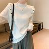 Temperament simple casual semi-turtleneck shoulder buckle design autumn and winter new solid color thin thick bottoming shirt