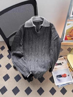 American Autumn/Winter Faux Two-Piece Polo Shirt Cable Knit Pullover - Trendy Japanese Casual Knitwear for Couples