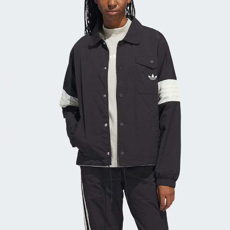 Adidas Originals Color-Block Single-Breasted Sports Long Sleeve Jacket Unisex Outerwear Black IM9646