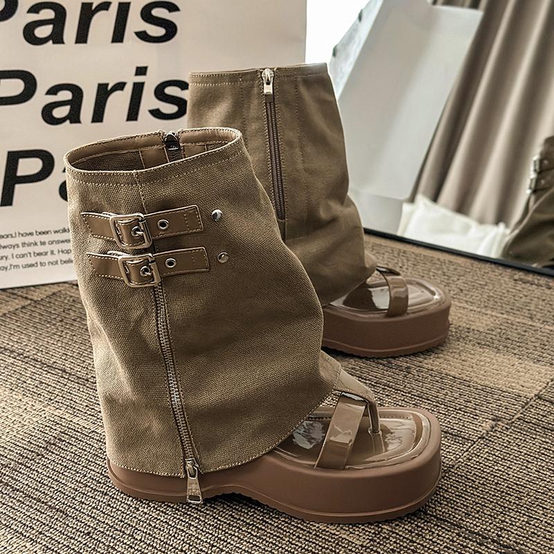 2024 Spring Autumn Thick-soled Female Knight High Boots Fashionable Thick-soled Flat Pants Boots for Women Western Cowboy Shoes