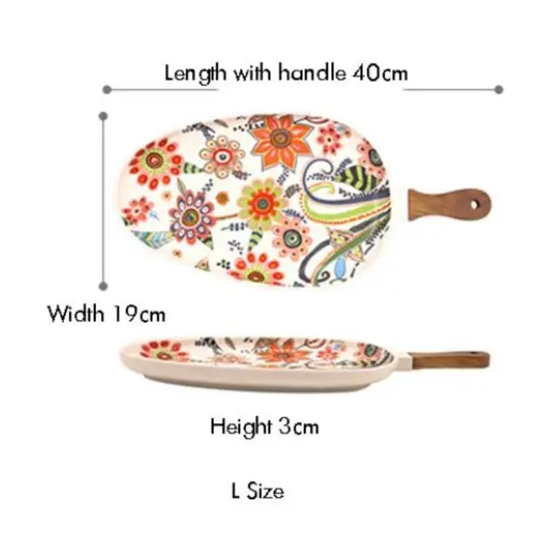 Farfurii de Salată Ceramice cu Mâner, Farfurii de Cină din Porțelan, Farfurie de Servire cu Model Floral Colorat pentru Deserturi, Sandvișuri, Feluri de Mâncare