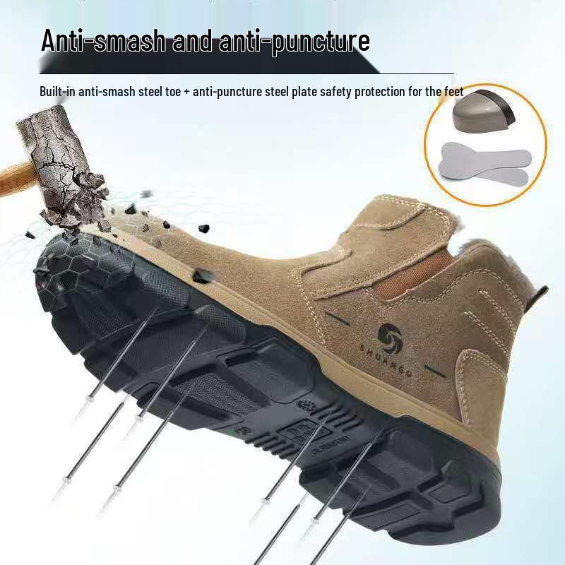 Pánské zimní vysoké pracovní bezpečnostní boty s plyšovou podšívkou - Zateplené svařovací boty proti opaření