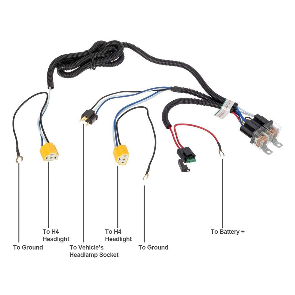 2 Headlight H4 Headlamp Light Bulb Ceramic Socket Plugs Relay Wiring Harness Kit 12V