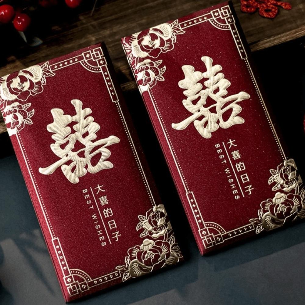 New Year Blessing Words Wedding Red Envelope Pearlescent Paper Spring Festival Mini Money Pocket S/M/L Size Bronzing