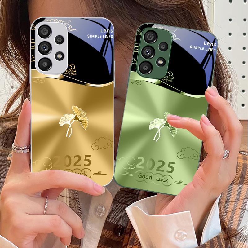 Radiant Ginkgo Leaves For Samsung Galaxy S10 4G S20 11E 30 S21 22 S24 Fe Pro S23 S25 Ultra 5G S9 Tempered Glass Phone Case