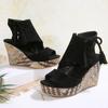 Fashion Summer Sexy Elegant Platform Wedges Open Toe Ladies Shoes Khaki Suede Leather Women's 10cm Ultra High Heels Hollow Out Sandals