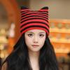 Korean Cute Cat Ear Knitted Hat Winter Keep Warm Retro Stripe Beanie For Women