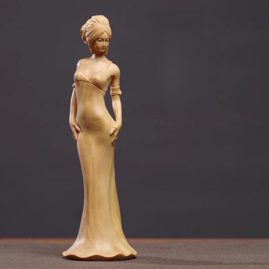 Boxwood High-end Beautiful Women's Arts and Crafts Classical Characters Desktop Solid Wood Living Room Study Ornament
