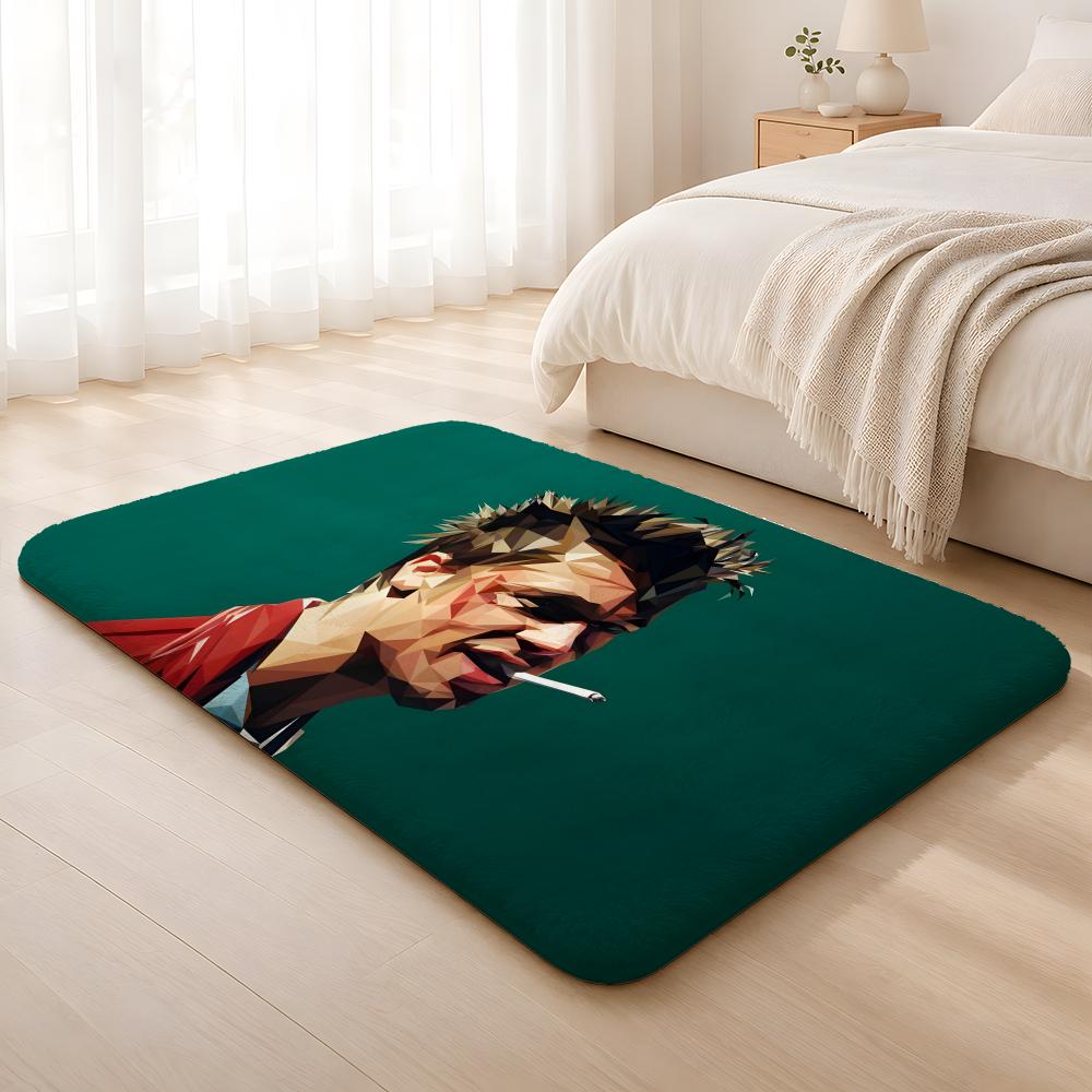 Classic Movie Fight Club Brad Pitt Boxing Film Floor Mat Machine Washable Soft Flannel Area Rug, Non-Slip Absorbent Floor Mat
