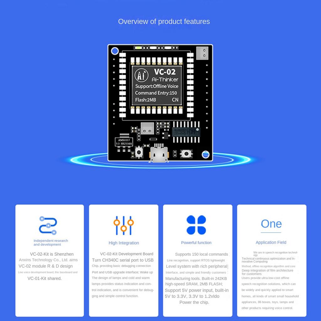VC-02-Kit AI Intelligent Offline Voice Recognition Control Module Development Board