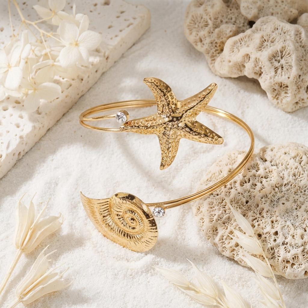 Bohemian Meeresstern Armmanschette Offen Verstellbares Armband Oberarm Armband Sommer Strand Schmuck
