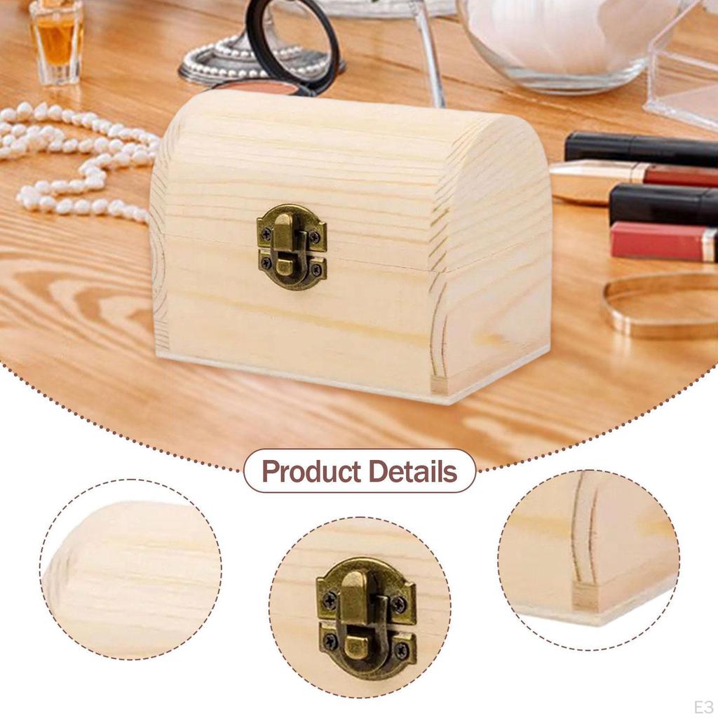 Decorative Unfinished Wooden Chest, Simple Jewelry Box, Unpainted Wood Box for Arts, Parties,