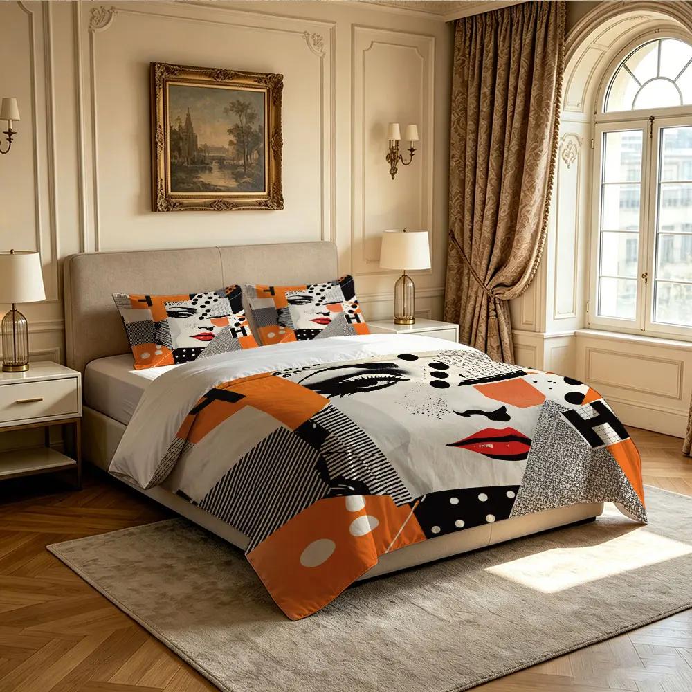3PCS Pop Art Collage Girl Bedding Set with Soft Core, Decorative, and Machine-Washable