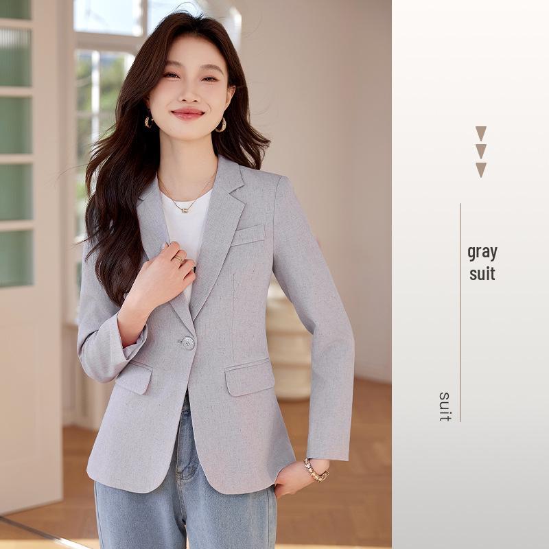 

Women s High-End Linen Blazer - Short, Trendy Casual Suit for Spring & Autumn 3XL сірий колір