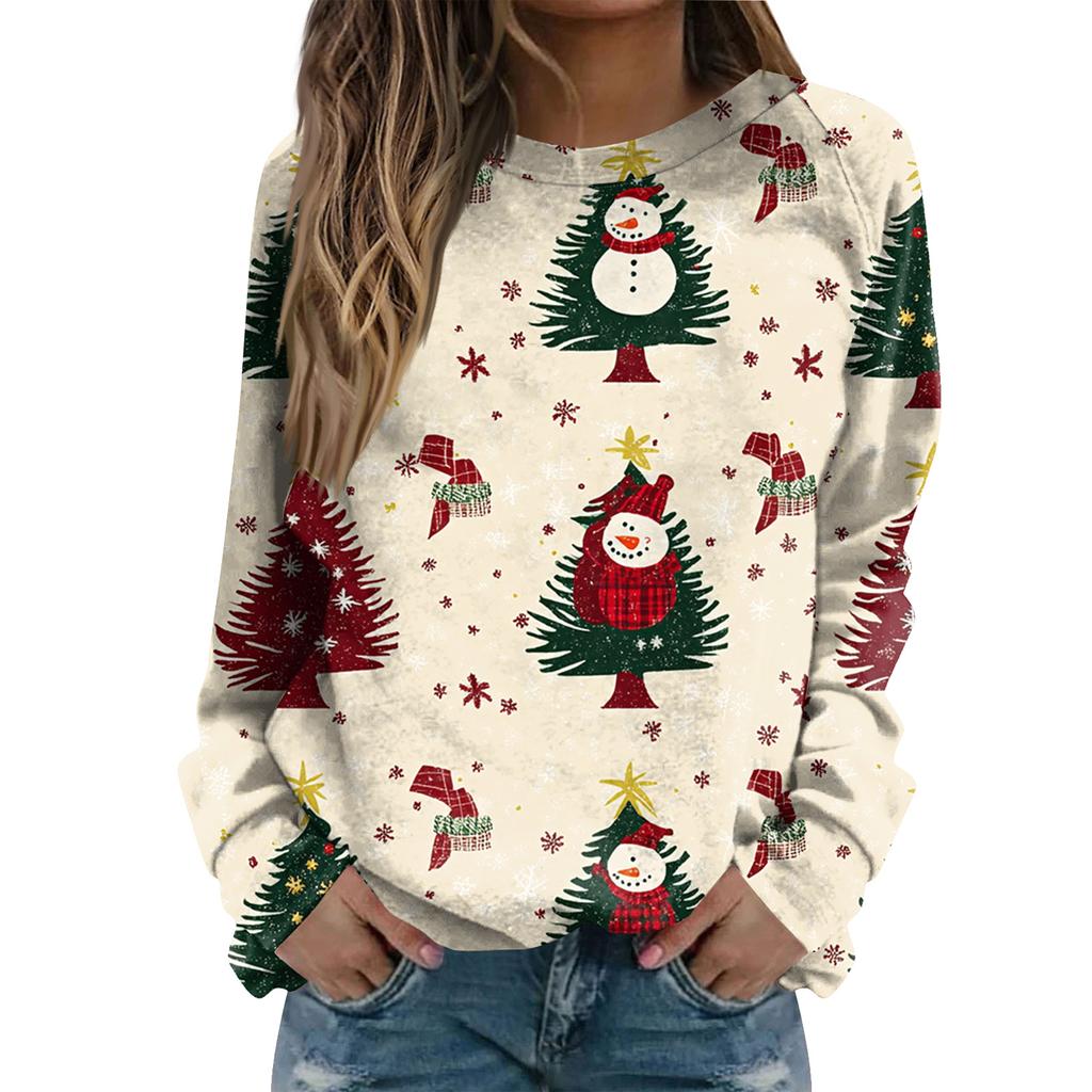 Women's Fashion Casual Long Sleeve Christmas Printed Neck Sweatshirt Top