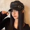 New Women's PU Leather Beret Hat Vintage England Flat Top Newsboy Caps Outdoor Casual Visor Black Artist Fashion Painter Hat