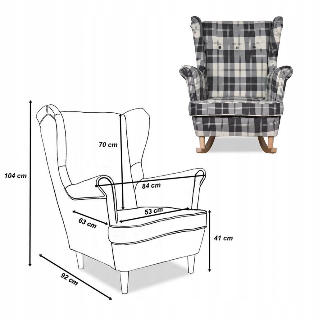 Fotel uszak Winston bujany skandynawski FamilyMeble krata granatowo - biała