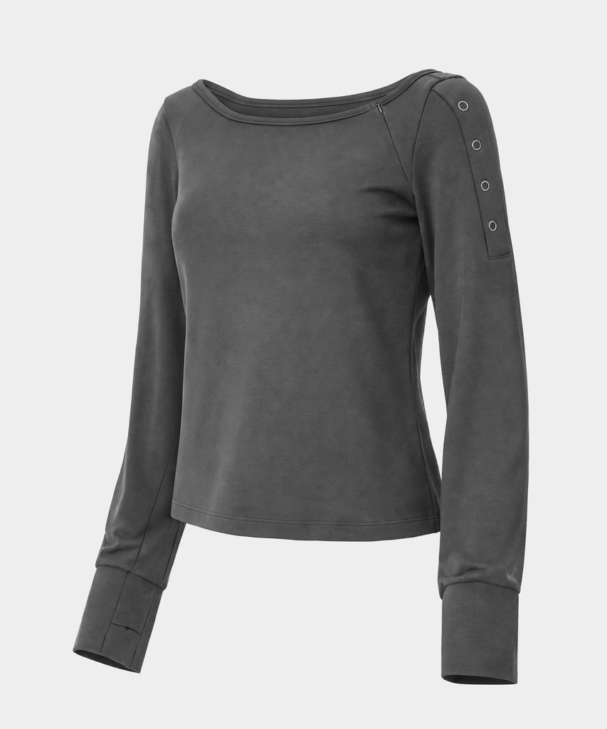 EUGGEN Open Slit Boat Neck Long Sleeve_Gray