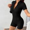 European-American Summer Zipper Yoga Jumpsuit: Women's Short Sleeve Fitness Sportswear