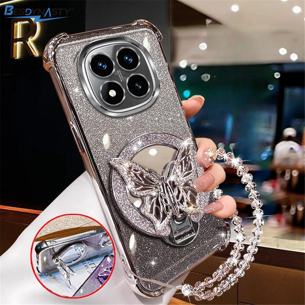 For Samsung S26 Ultra S25 FE S26Edge S24 S23 S22 Plus Crystal Bracelet Glitter Butterfly Mirror Stand Case Shockproof Cover