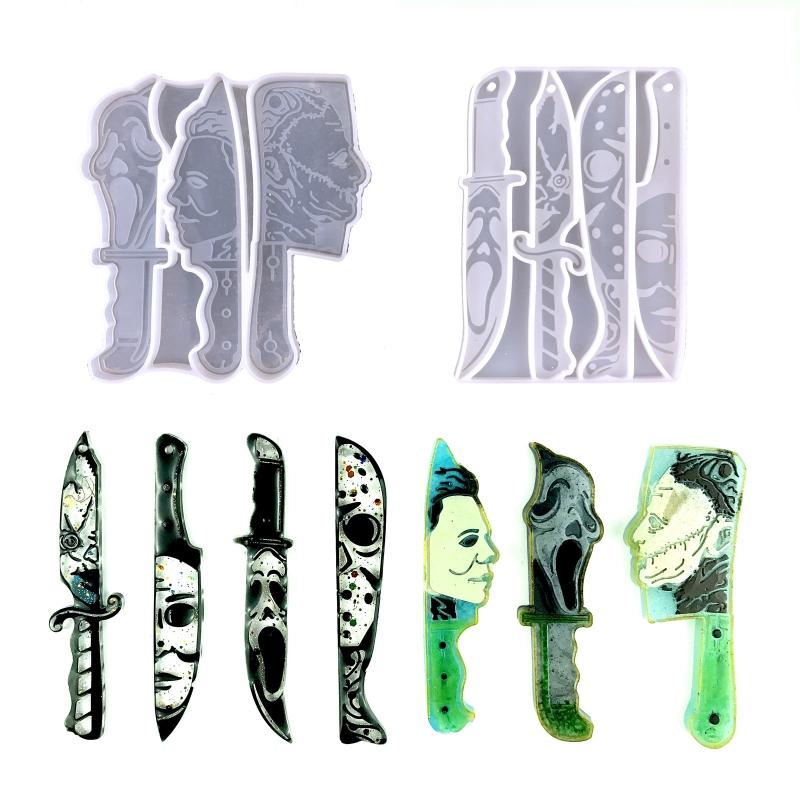 Shiny Glossy Halloween Dagger Ornaments Silicone Epoxy Resin Mold DIY Keychain Pendant Jewelry for Valentine Gift Craft