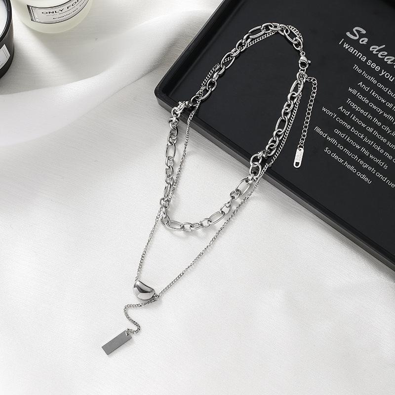 

Корейское ретро-золотое двухслойное ожерелье с чечевицей на ключицу - титановая сталь, устойчивая к выцветанию