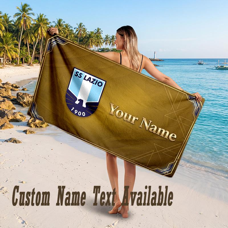 Lazio FC Tasarımlı Plaj Havlusu Özel Yazı Büyük Havlu Plaj Tatili İçin