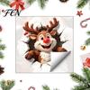 Cute Reindeer Wall Mural Christmas Decal, 3D Hole Illusion Red Nose Rudolph Sticker, Removable Glass Stickers Peel And Stick Waterproof PVC Decor for