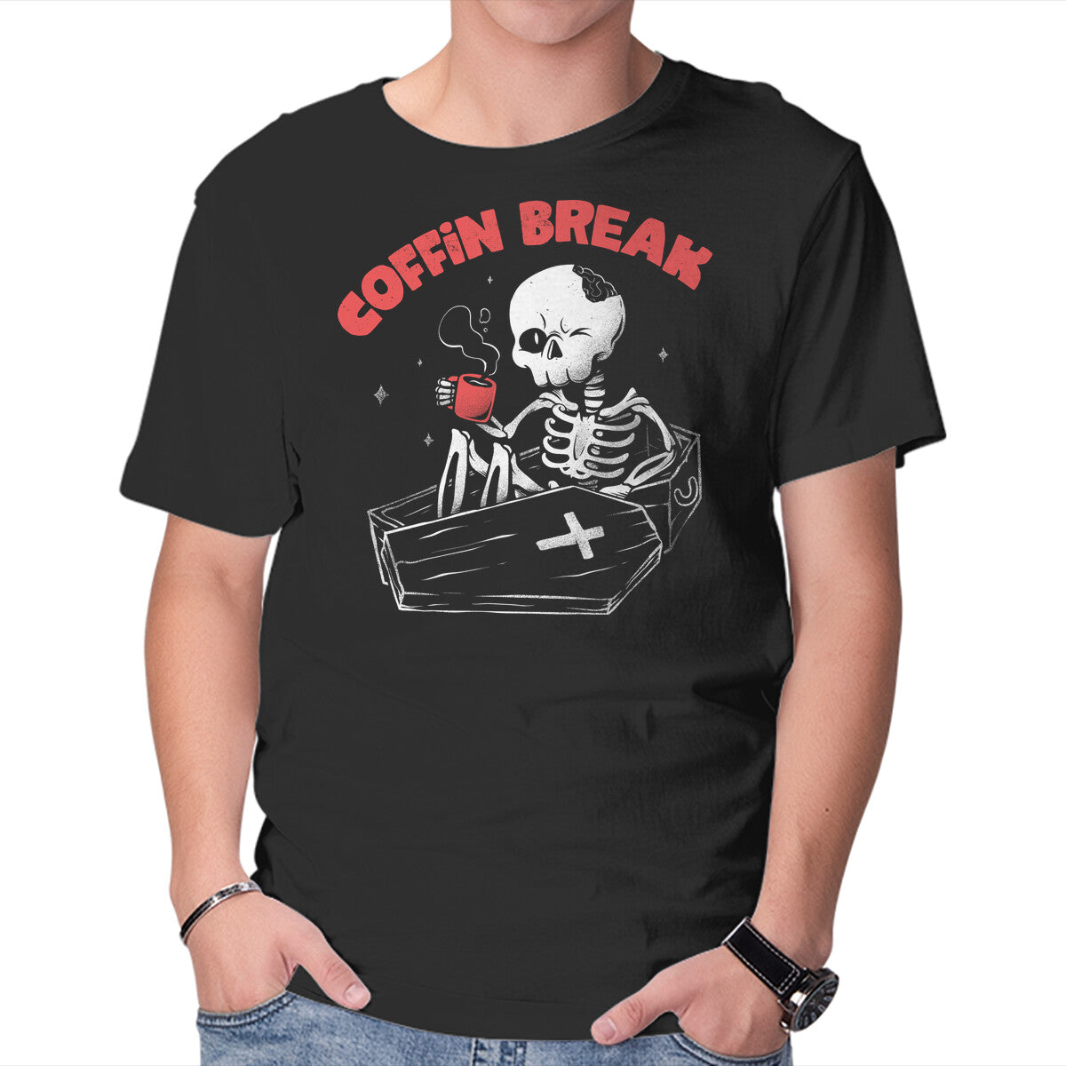 Unisex Crew Neck T-Shirt Coffin Break Graphic Short Sleeve Casual Tee XXXXL