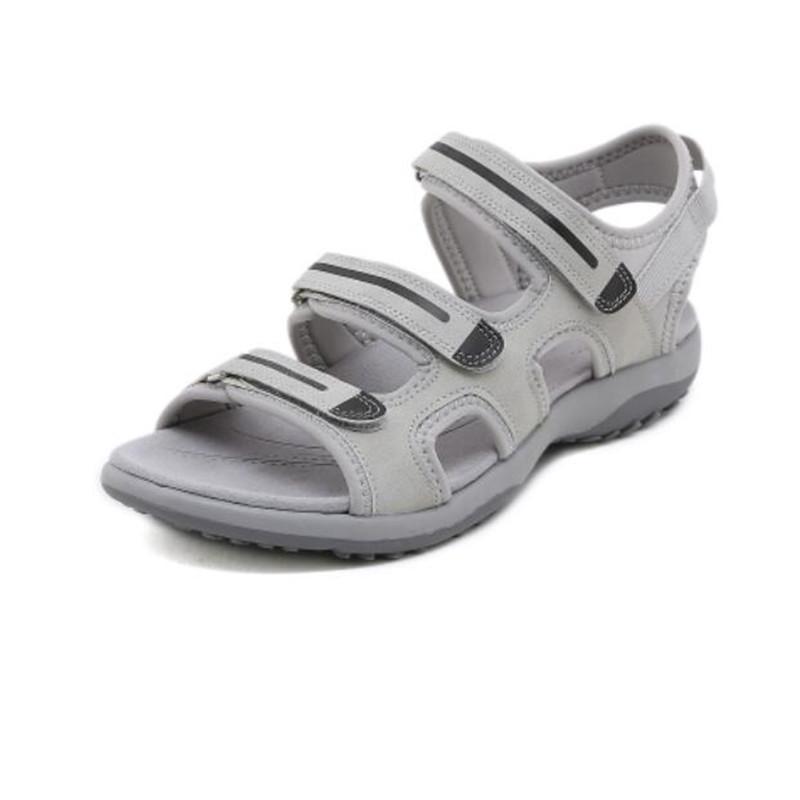 Sandali con zeppa da donna in vera pelle Sandali piatti comodi casual da donna Sandali da spiaggia a punta aperta Calzature da donna Sandalias Treking