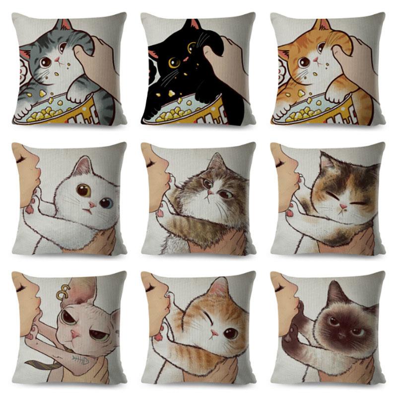 

Забавный чехол для подушки с милым котом, наволочки для дивана, домашние автомобильные наволочки, декор, мультяшный креативный льняной наволочка с котом