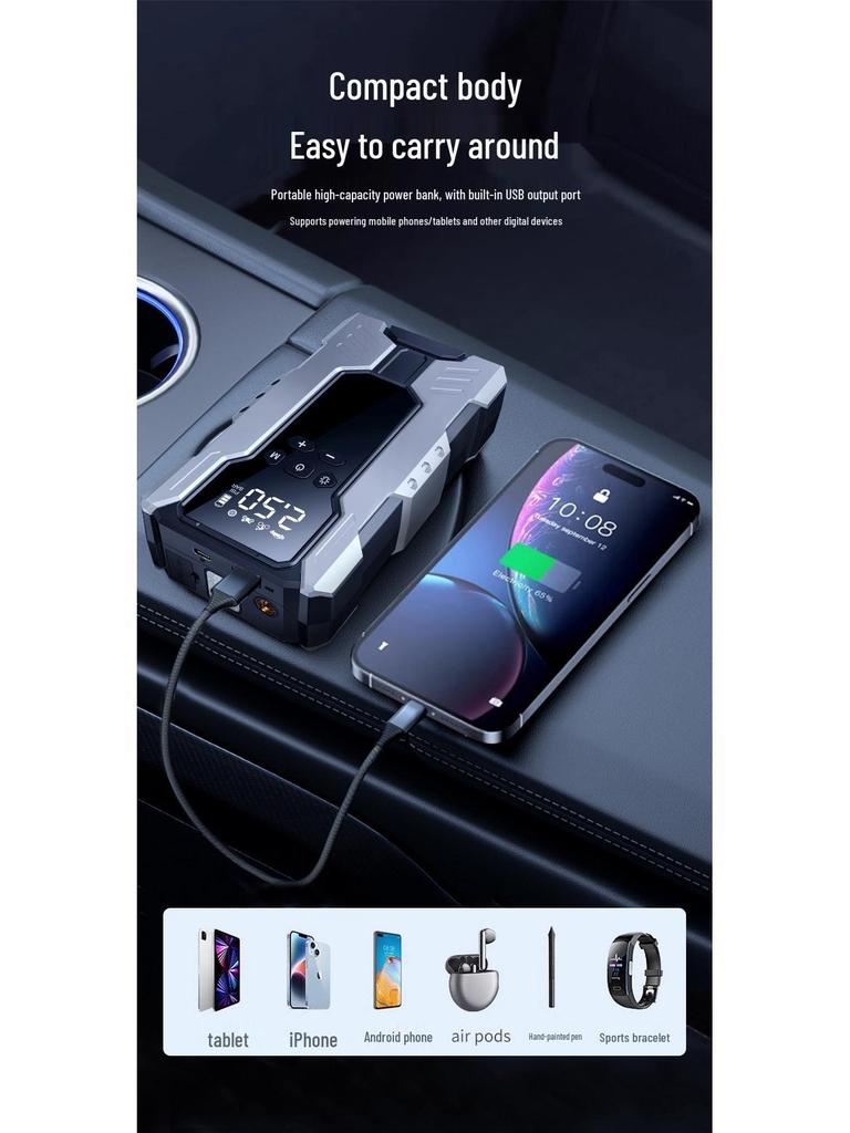 Professional Car Jump Starter & Air Pump 12V Power Bank - Strong All-in-One Emergency Battery Booster
