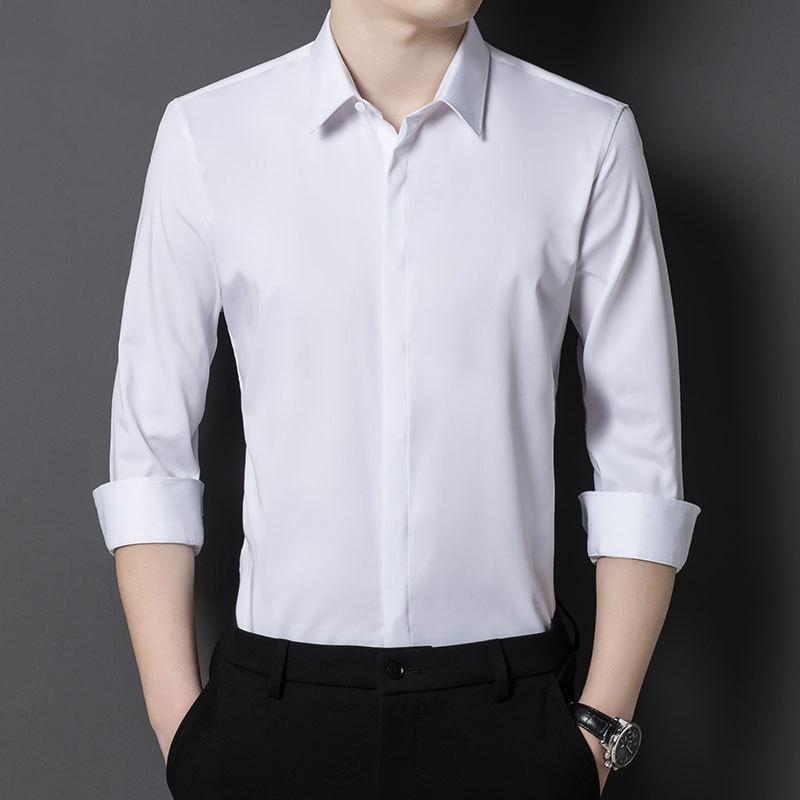 Men's Business Shirt Large Size Solid Color Overalls Long Sleeve Shirt