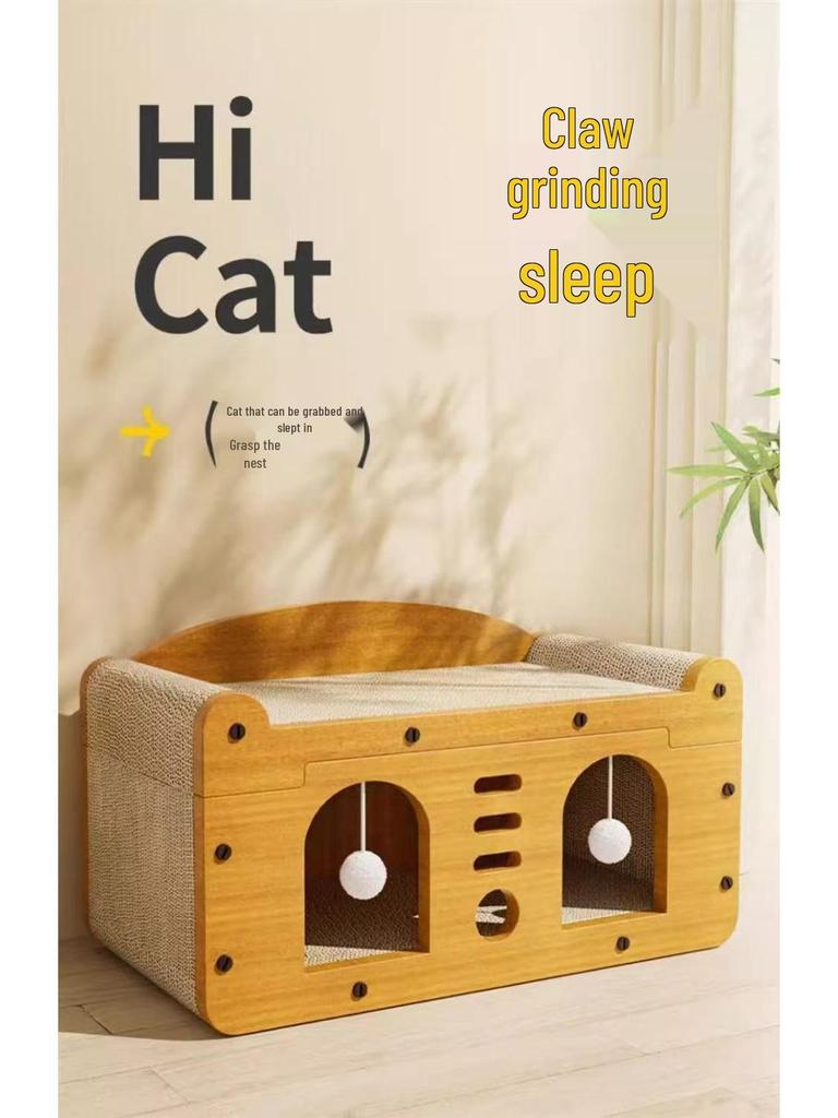 Durable Cat Bed & Scratching Post Combo: Year-Round, No-Shed, Scratch-Resistant Cat Toy & House