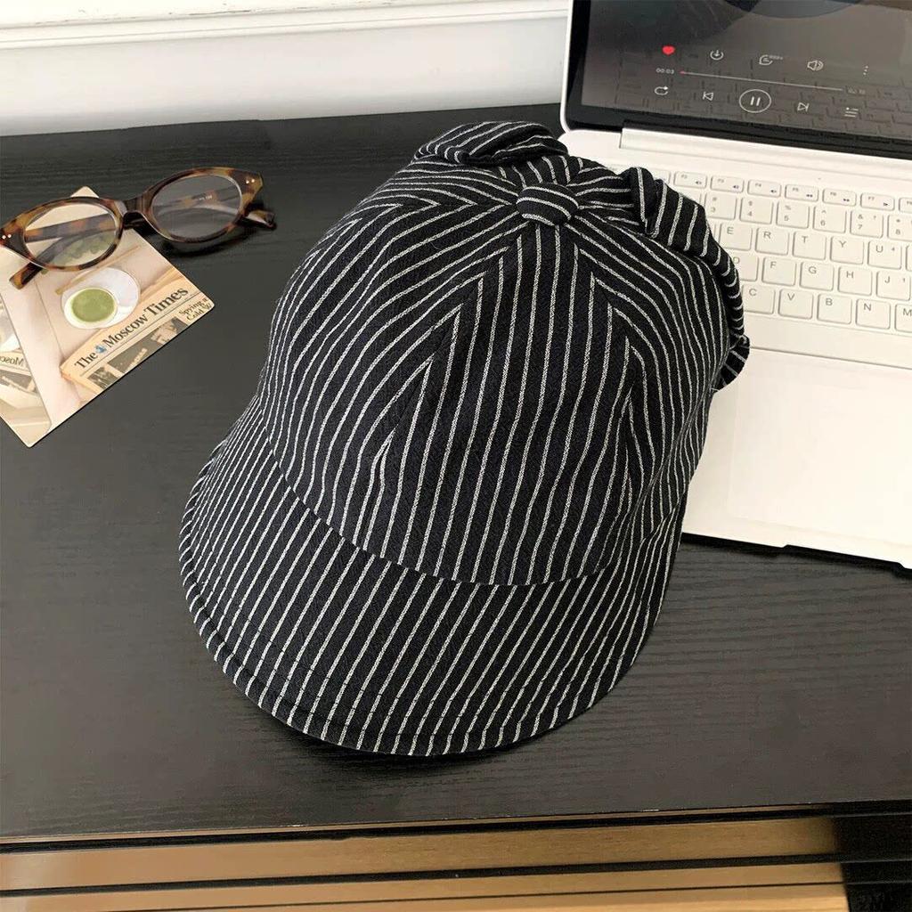Retro Yamamoto style thin breathable washed linen pleated design octagonal hat temperament show face small equestrian hat