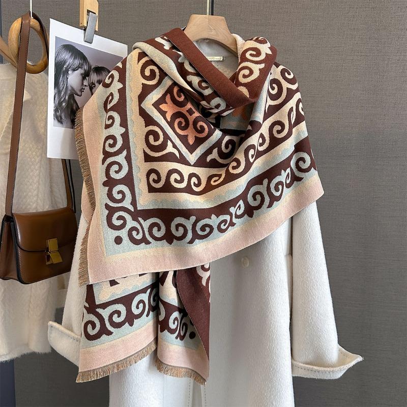Korean Japanese Style Vintage Geometric Printed Scarf For Women
