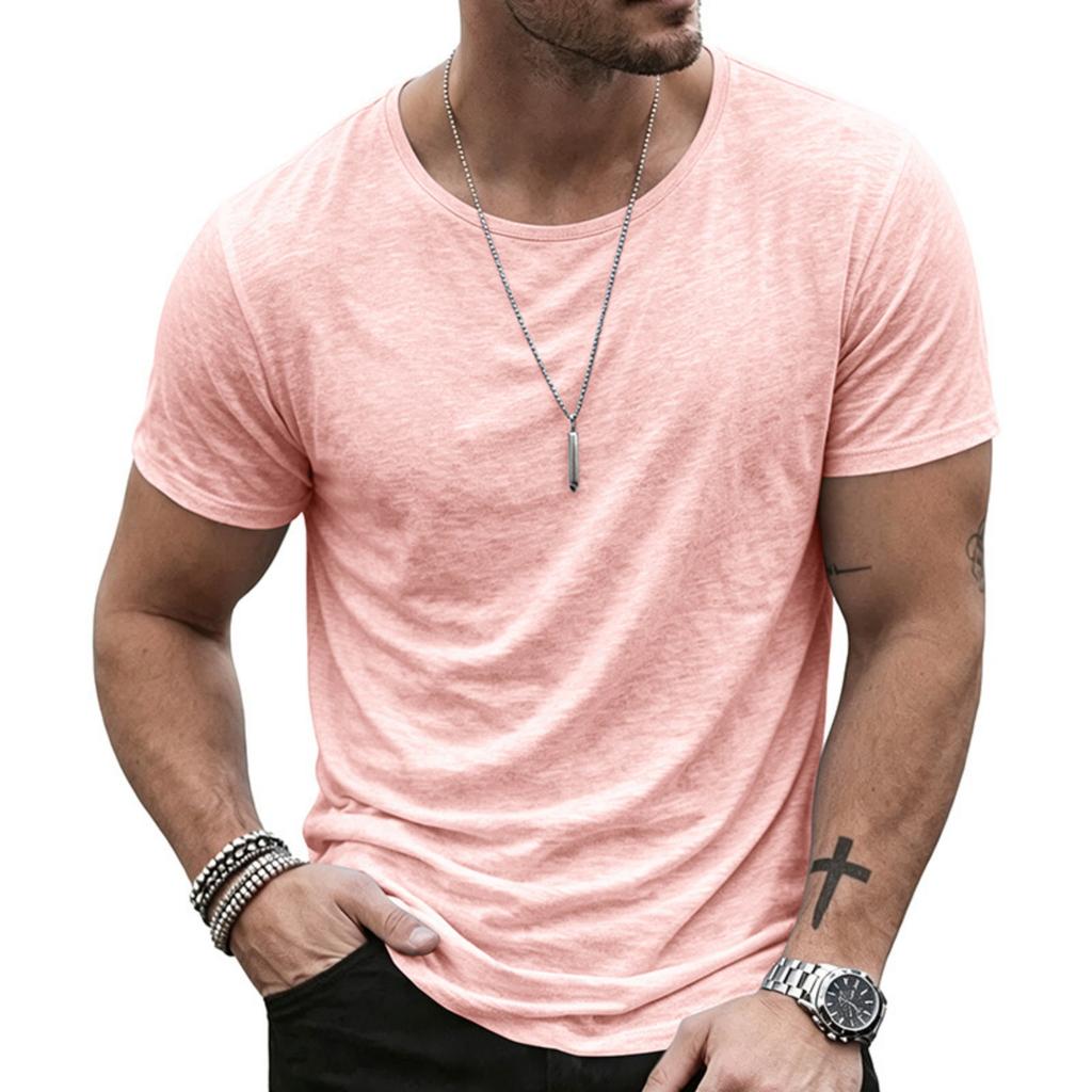 Men Short Sleeve T Shirt Crew Neck Solid Basic Tee Casual Streetwear Fit Lightweight Simple Top for Everyday Use