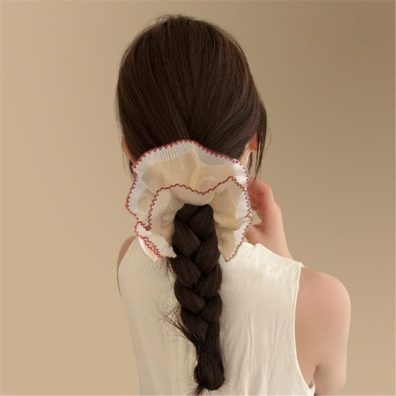 Popular Lace Scrunchies Double Layer Elastic Hair Tie for Formal Event Big Buns Hair Elastic for Formal and Leisure Wear