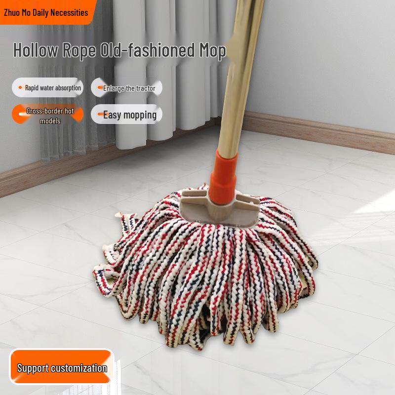 Durable Wooden Handle Flat Mop: Efficient Water Absorption & Dust Removal for Hotel Cleaning