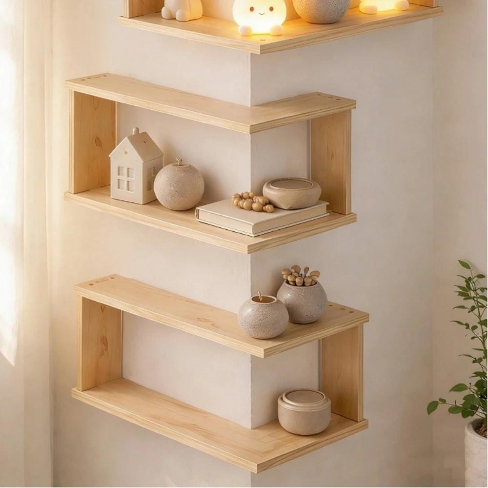 Wooden Corner Floating Shelves Double-layer Flower Pots Shelves  For Living Room Bedroom