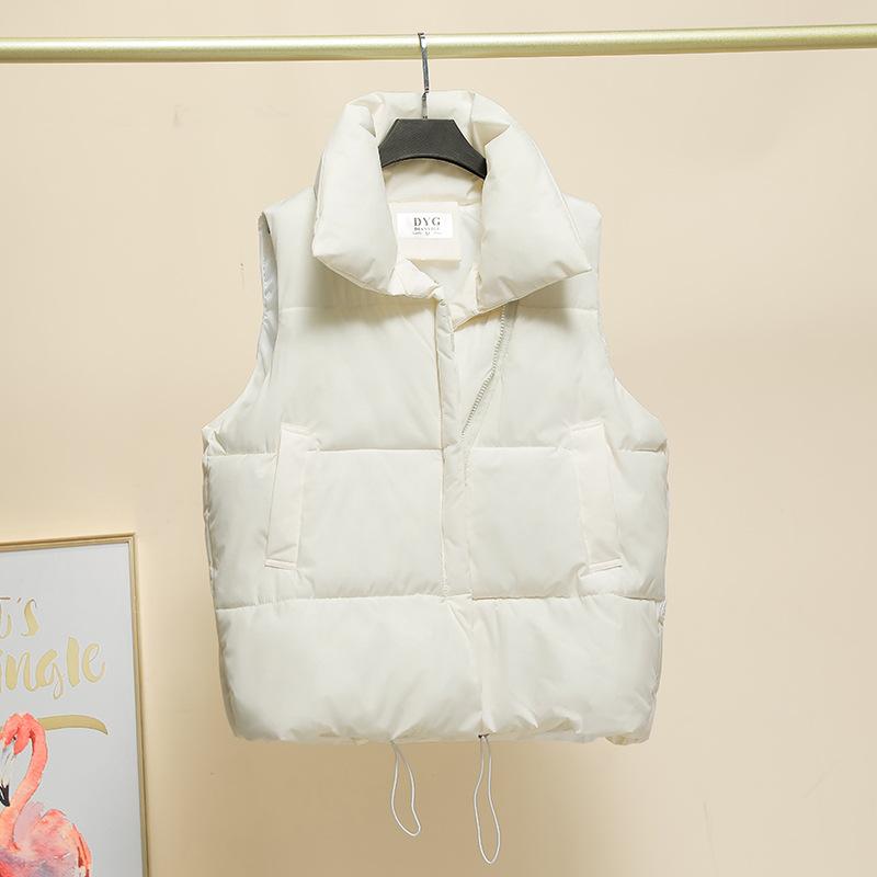 

Korean Version of the New Ladies Lightweight Sleeveless Jacket Stand-up Collar Solid Color Thickened Warm Sports and Leisure Loose Cotton Jacket M белый