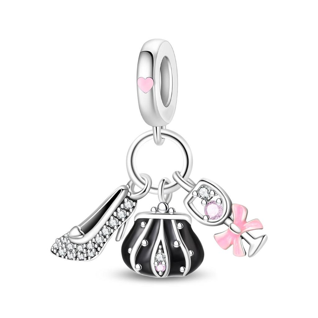 S925 Silver Travel Charm Set With Backpack Camera Strap Bracelet Necklace Jewelry For Vacation Accessories