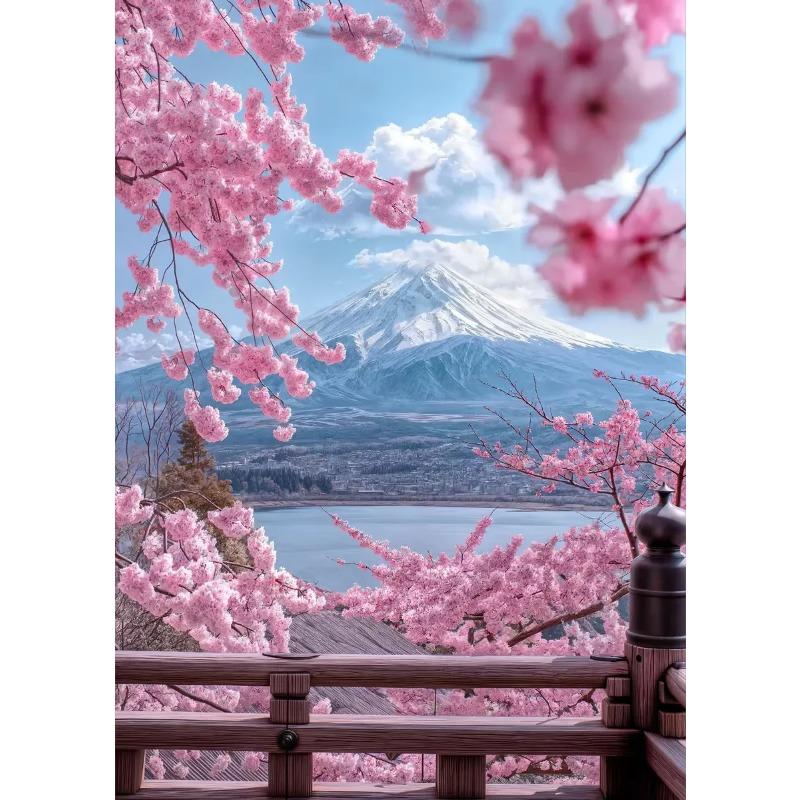 Pink City Asian Travel Japanese Cherry Blossoms At Mount Fuji Poster Light Prints Canvas Painting Wall Pictures Home Room Decor