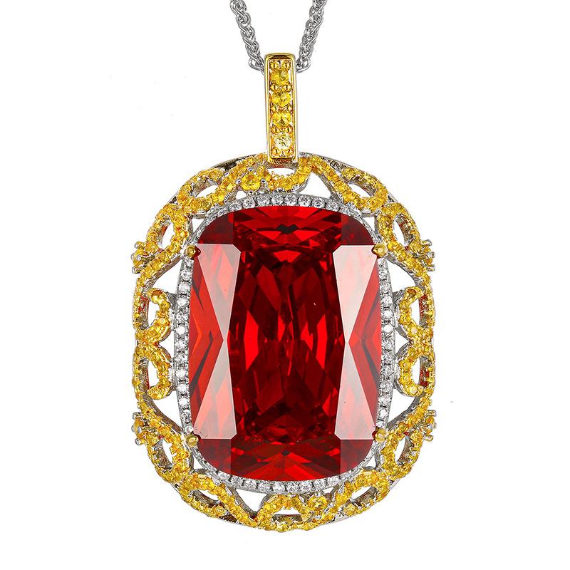 Jewelry Copper Bottom Gold-Plated Simulation Color Treasure Orange Hollow Pendant Necklace Stone 20 * 28