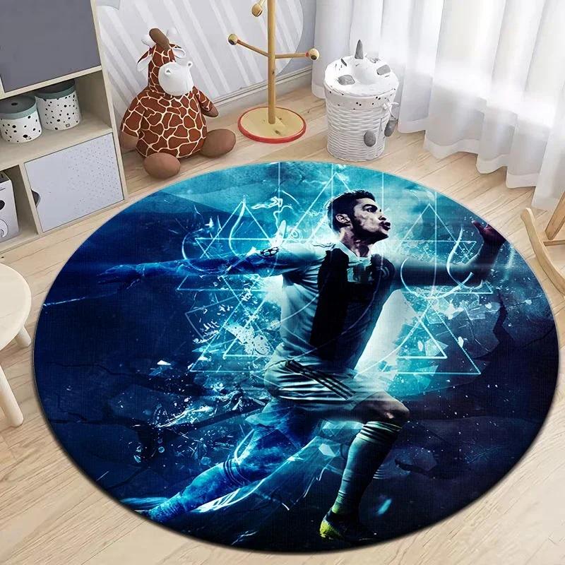 Football Star Design Round Carpet - Non-Slip Flannel Rug for Living Room, Camping, Picnic, Yoga, Bedroom, and Area