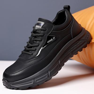 Casual Leather Sneakers for Men Black Sports Platform Shoes Fashion Soft-soled Running Shoes
